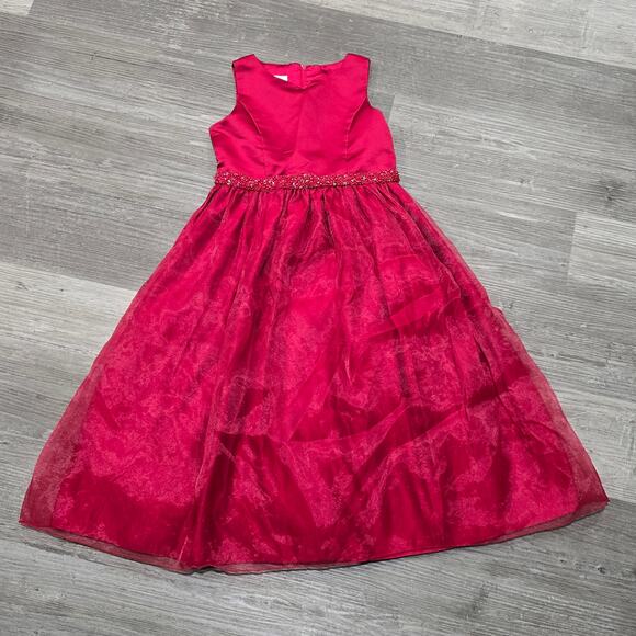 Cinderella Red Sleeveless Beaded Holiday Formal Girl's Dress - Picture 1 of 10